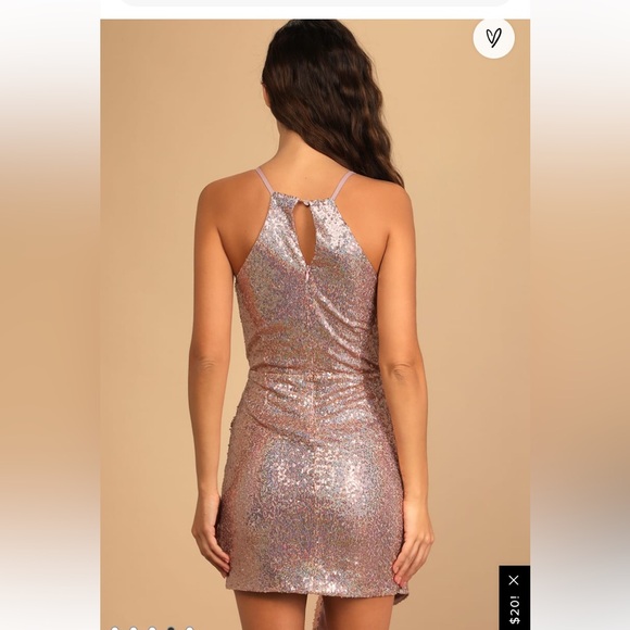 Lulu's Hilaria Rose Gold Iridescent Sequined bodycon mini dress size medium EUC - Picture 6 of 8
